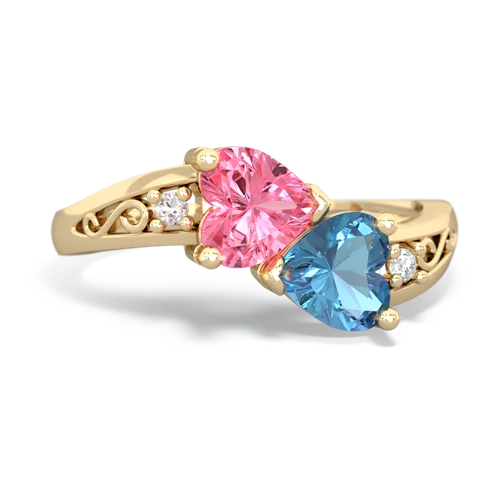 pink sapphire-blue topaz filligree ring