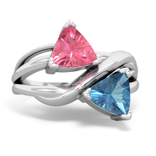 Lab Pink Sapphire Lab Created Pink Sapphire with Genuine Swiss Blue Topaz Split Band Swirl ring Ring