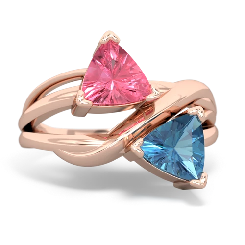 pink sapphire-blue topaz filligree ring