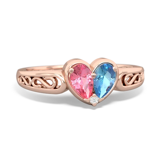 pink sapphire-blue topaz filligree ring