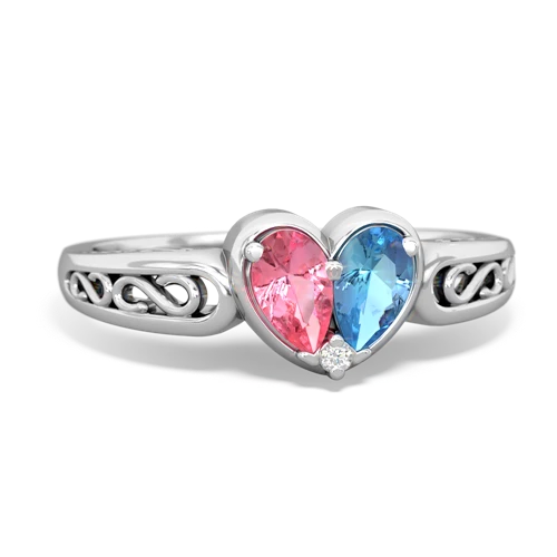 pink sapphire-blue topaz filligree ring