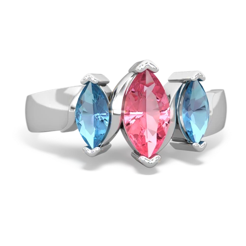 Lab Pink Sapphire Lab Created Pink Sapphire with Genuine Swiss Blue Topaz and Genuine Pink Tourmaline Three Peeks ring Ring