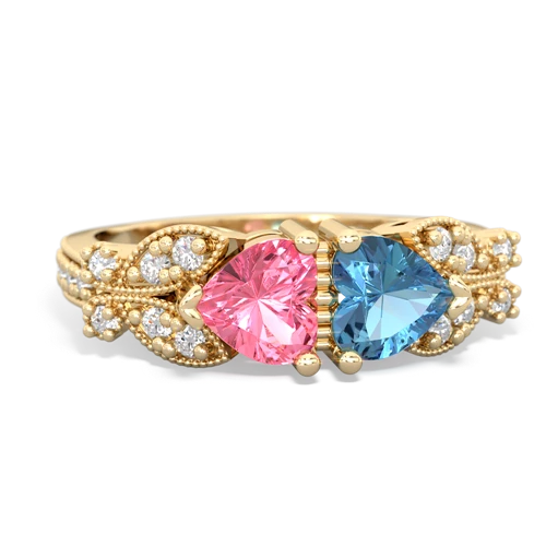 Lab Pink Sapphire Lab Created Pink Sapphire with Genuine Swiss Blue Topaz Diamond Butterflies ring Ring