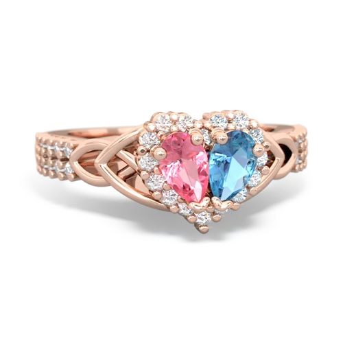 Lab Pink Sapphire Lab Created Pink Sapphire with Genuine Swiss Blue Topaz Celtic Knot Engagement ring Ring