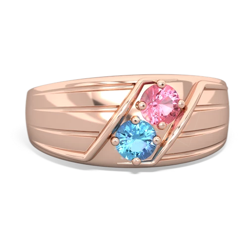 Lab Pink Sapphire Lab Created Pink Sapphire with Genuine Swiss Blue Topaz Art Deco Men's ring Ring