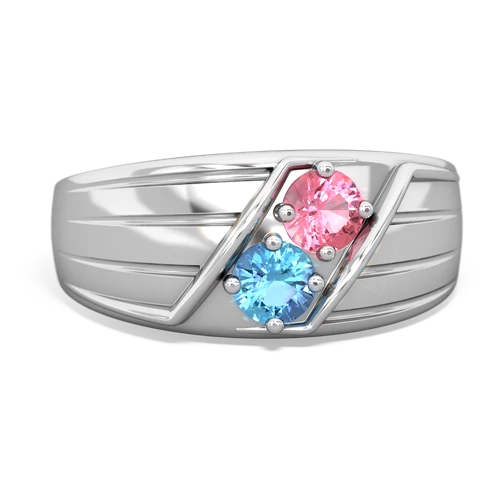 pink sapphire-blue topaz mens ring