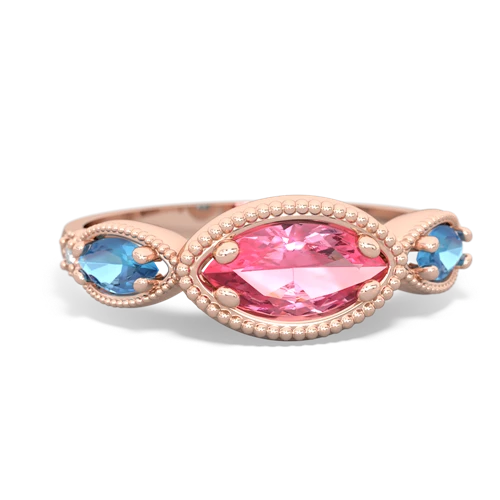pink sapphire-blue topaz milgrain marquise ring