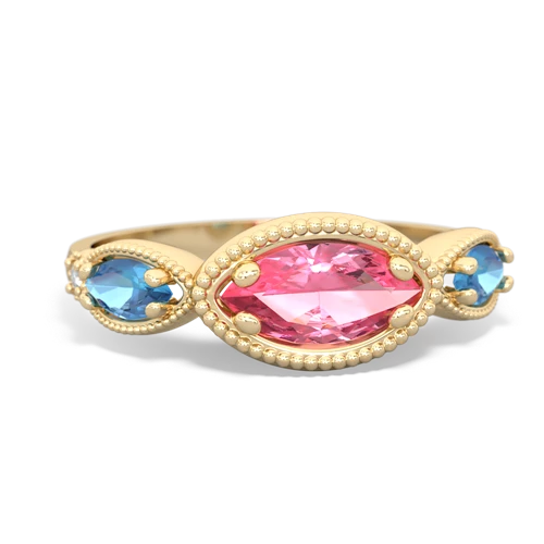 Lab Created Pink Sapphire with Genuine Swiss Blue Topaz and Genuine Aquamarine Antique Style Keepsake ring