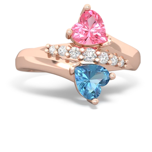 Lab Pink Sapphire Lab Created Pink Sapphire with Genuine Swiss Blue Topaz Heart to Heart Bypass ring Ring