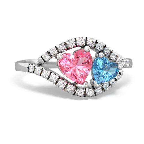 Lab Pink Sapphire Lab Created Pink Sapphire with Genuine Swiss Blue Topaz Mother and Child ring Ring