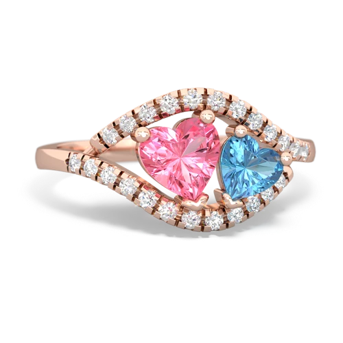 pink sapphire-blue topaz mother child ring