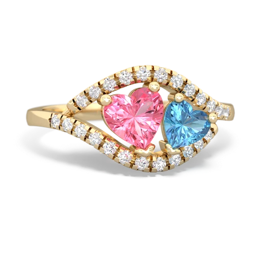 pink sapphire-blue topaz mother child ring