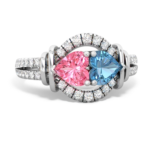 Lab Pink Sapphire Lab Created Pink Sapphire with Genuine Swiss Blue Topaz Art-Deco Keepsake ring Ring