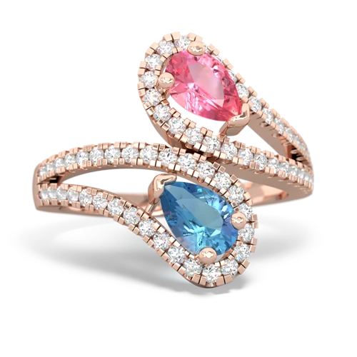 pink sapphire-blue topaz pave swirls ring