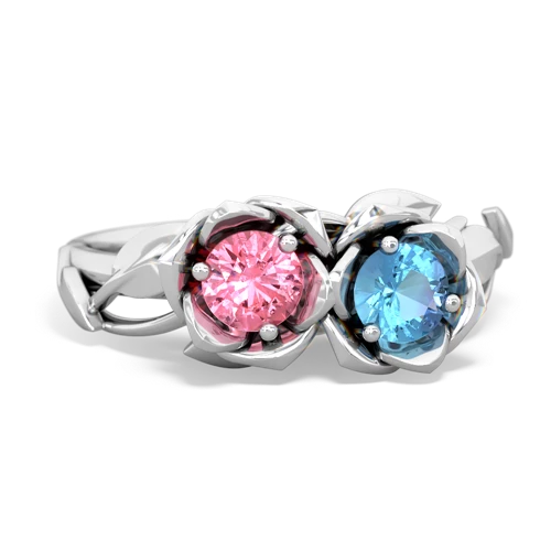 pink sapphire-blue topaz roses ring