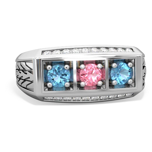 pink sapphire-blue topaz three stone ring
