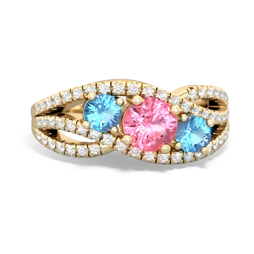 pink sapphire-blue topaz three stone pave ring