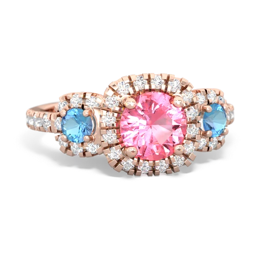 Lab Created Pink Sapphire with Genuine Swiss Blue Topaz and Genuine Aquamarine Regal Halo ring