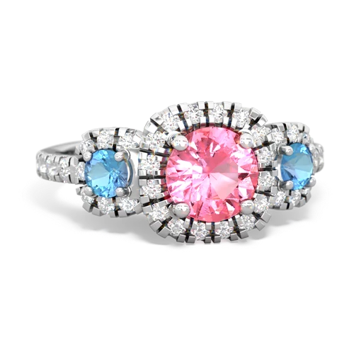 pink sapphire-blue topaz three stone regal ring