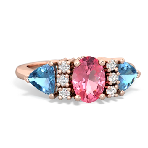 Lab Created Pink Sapphire with Genuine Swiss Blue Topaz and Genuine Aquamarine Antique Style Three Stone ring