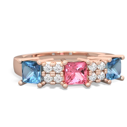 Lab Created Pink Sapphire with Genuine Swiss Blue Topaz and Genuine Aquamarine Three Stone ring