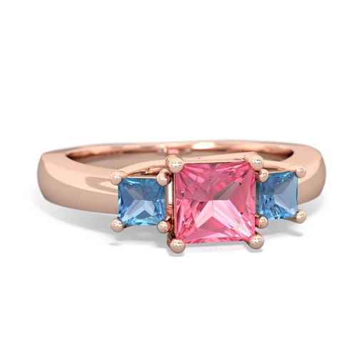 Lab Created Pink Sapphire with Genuine Swiss Blue Topaz and Genuine Aquamarine Three Stone Trellis ring