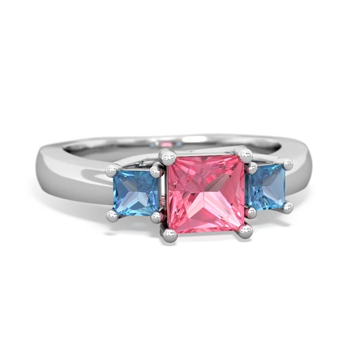 Lab Pink Sapphire Lab Created Pink Sapphire with Genuine Swiss Blue Topaz and  Three Stone Trellis ring Ring