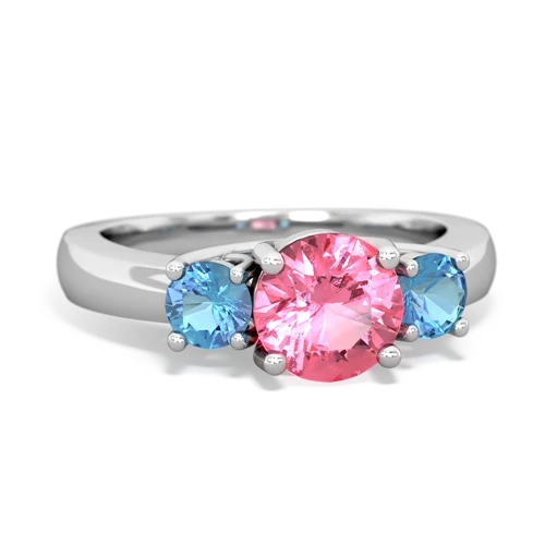 Lab Pink Sapphire Lab Created Pink Sapphire with Genuine Swiss Blue Topaz and Lab Created Sapphire Three Stone Trellis ring Ring
