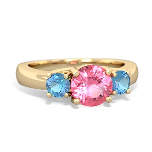 Lab Pink Sapphire Lab Created Pink Sapphire with Genuine Swiss Blue Topaz and  Three Stone Trellis ring Ring