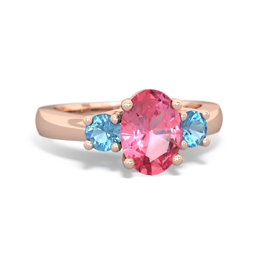 Lab Pink Sapphire Lab Created Pink Sapphire with Genuine Swiss Blue Topaz Three Stone Trellis ring Ring