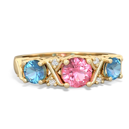 Lab Created Pink Sapphire with Genuine Swiss Blue Topaz and Genuine Aquamarine Hugs and Kisses ring