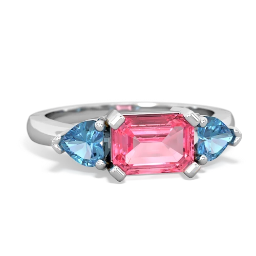 Lab Pink Sapphire Lab Created Pink Sapphire with Genuine Swiss Blue Topaz and Lab Created Sapphire Three Stone ring Ring