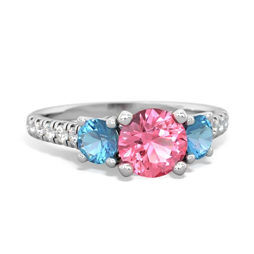 Lab Created Pink Sapphire with Genuine Swiss Blue Topaz and Genuine Aquamarine Pave Trellis ring