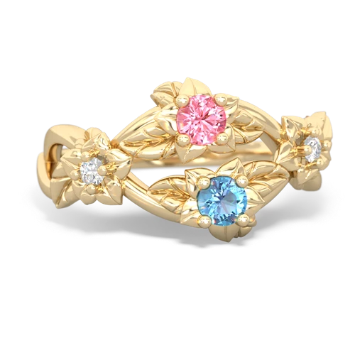 Lab Pink Sapphire Lab Created Pink Sapphire with Genuine Swiss Blue Topaz Sparkling Bouquet ring Ring