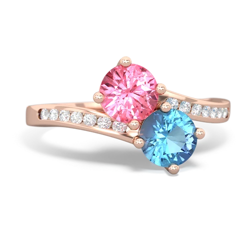 Lab Pink Sapphire Lab Created Pink Sapphire with Genuine Swiss Blue Topaz Keepsake Two Stone ring Ring