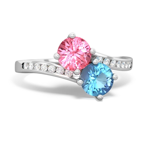 pink sapphire-blue topaz two stone channel ring