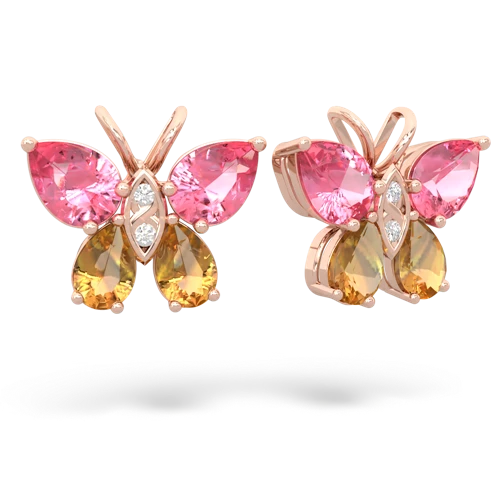 pink sapphire-citrine butterfly earrings