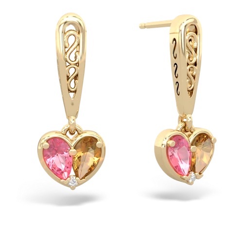 pink sapphire-citrine filligree earrings
