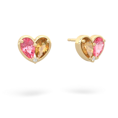 pink sapphire-citrine one heart earrings