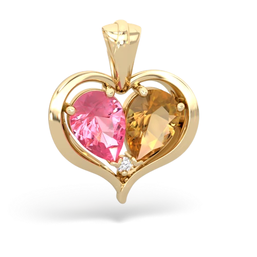 pink sapphire-citrine half heart whole pendant