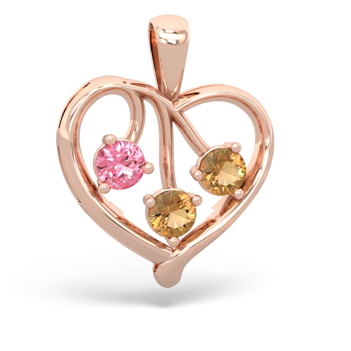 pink sapphire-citrine love heart pendant