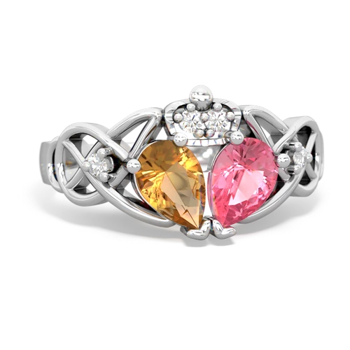 pink sapphire-citrine claddagh ring