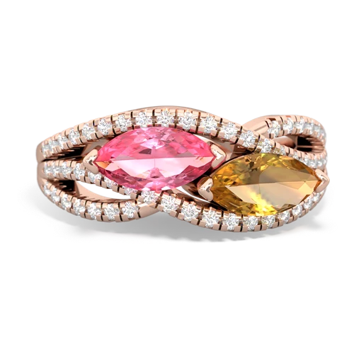 pink sapphire-citrine double heart ring