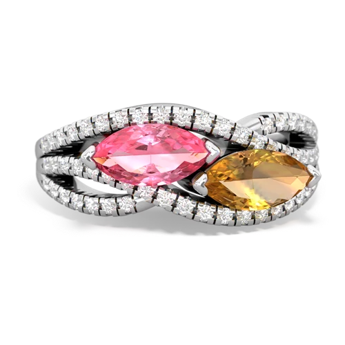 pink sapphire-citrine double heart ring