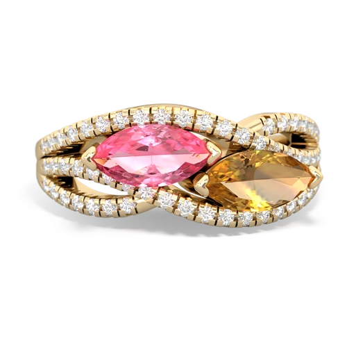 pink sapphire-citrine double heart ring