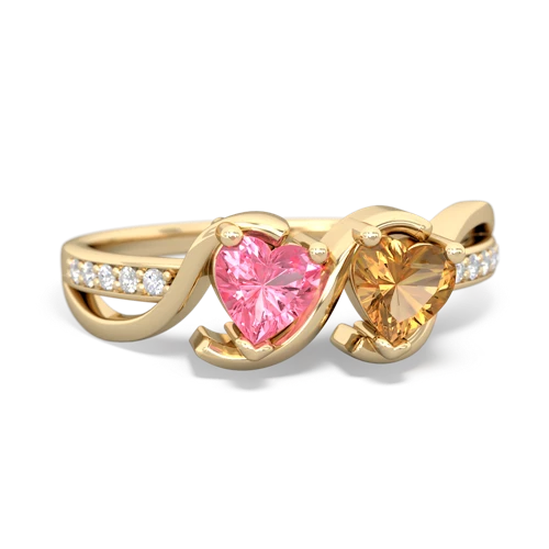 pink sapphire-citrine double heart ring