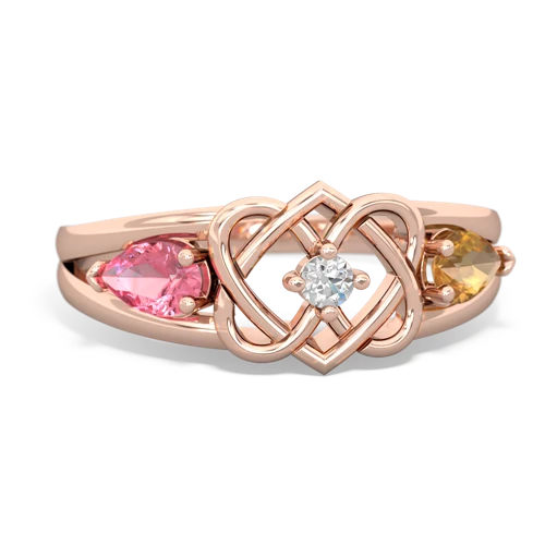 pink sapphire-citrine double heart ring