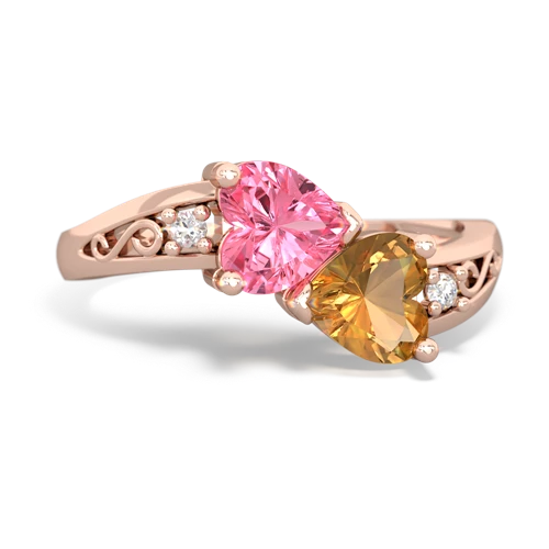 pink sapphire-citrine filligree ring