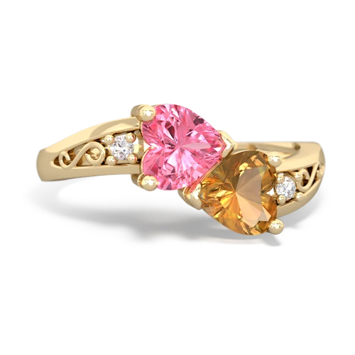 pink sapphire-citrine filligree ring