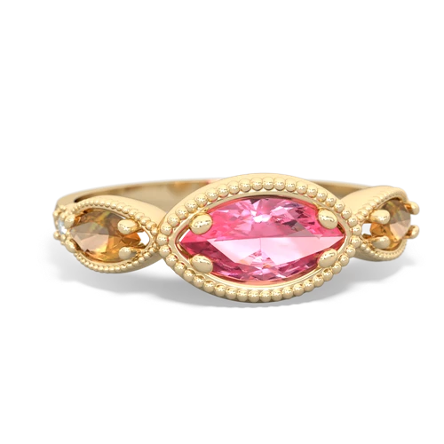 pink sapphire-citrine milgrain marquise ring